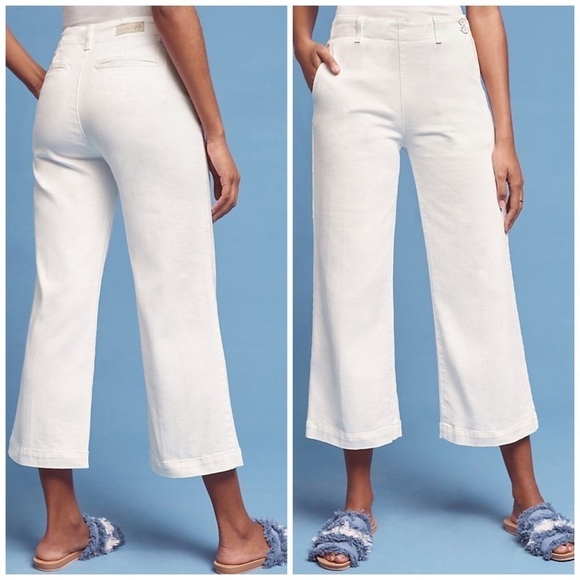 Anthropologie AG Juliette Mid-Rise Trouser Jeans Nautical Wide Leg Crop 25 White - Picture 13 of 14